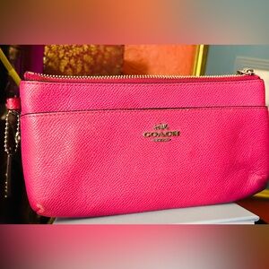 Coach Fuchsia Leather Pouch Zip Bag